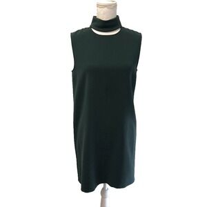 Theory Slit Collar Dress Admiral Crepe Womens 2 Green Sleeveless Retro 70s